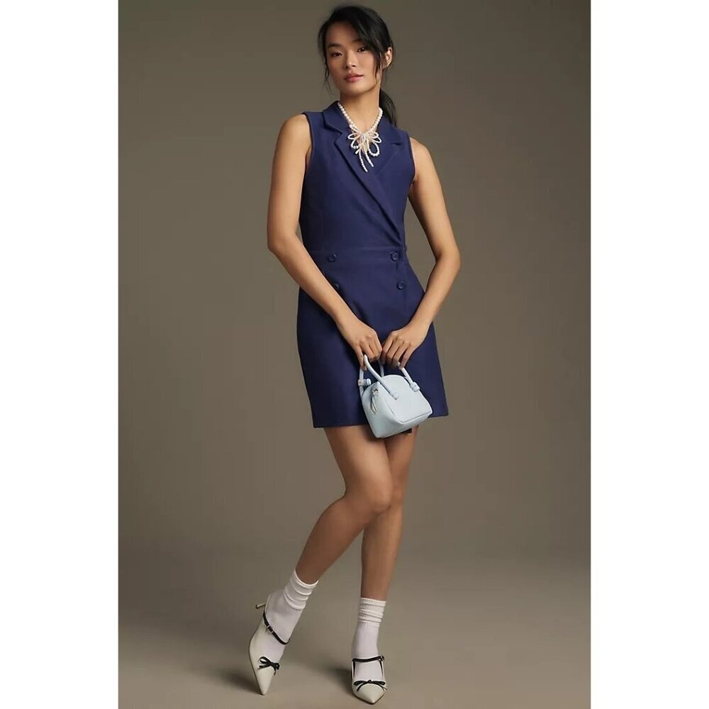 Anthropologie Maeve Knit Blazer Romper Navy Blue Size 2 NWT